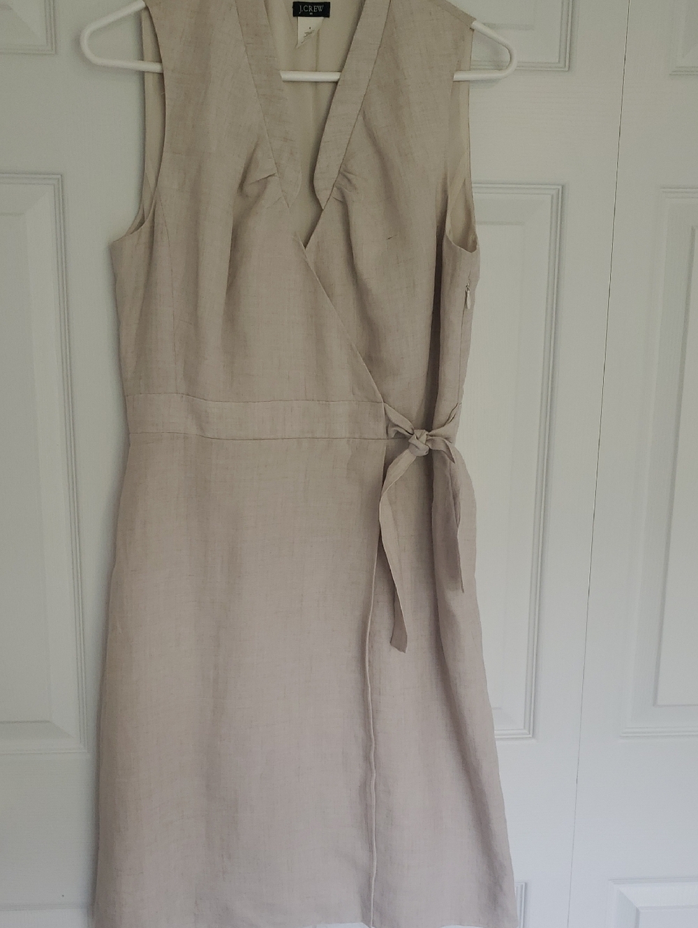 Cream Linen Faux Wrap Dress, Size 6, J Crew Factory